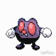 a pixel art of a monster with red eyes