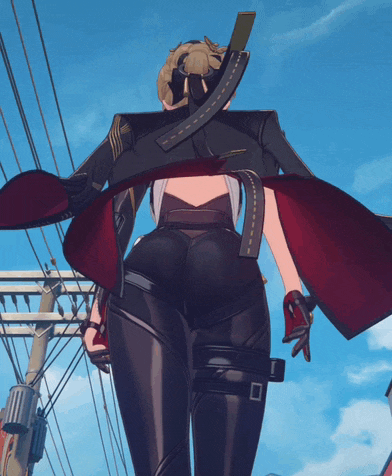 a cartoon character is standing in front of a blue sky and power lines