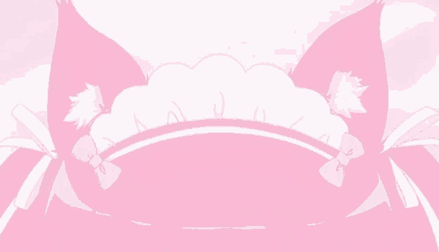 a close up of a pink anime character 's head with a white bow on it