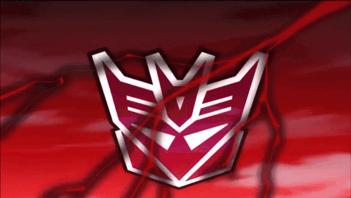 a transformers logo is displayed on a red and black background