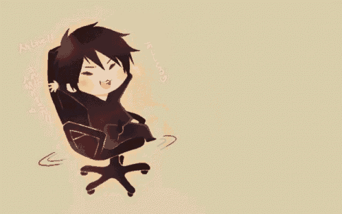 a cartoon drawing of a person kneeling down next to an office chair