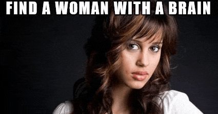 a woman with a brain is standing in front of a black background and looking at the camera .