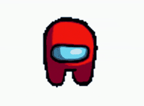 a pixel art of a red among us character with a blue eye