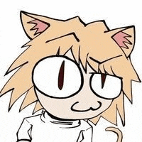 a cartoon cat with glasses and ears is looking at the camera .