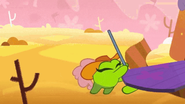 a cartoon character with a straw in its mouth