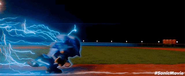 sonic the hedgehog is being struck by lightning on a baseball field