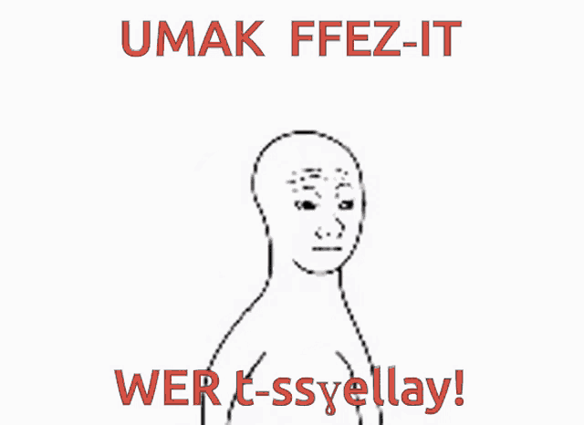 a drawing of a group of people with the words umak ffez-it wer t-ssyellay on the bottom