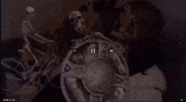 a painting of a group of skeletons standing around a circle .