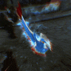 a blurry image of a person with blue gloves