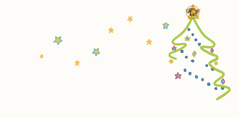 a merry christmas greeting with a christmas tree and stars