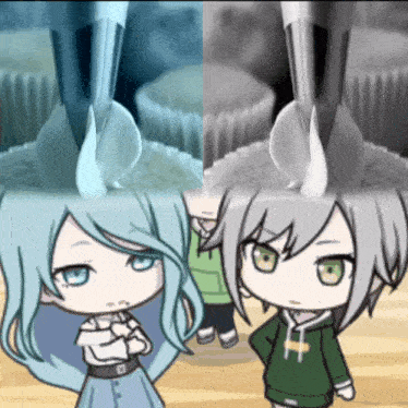 a couple of anime characters are standing next to each other