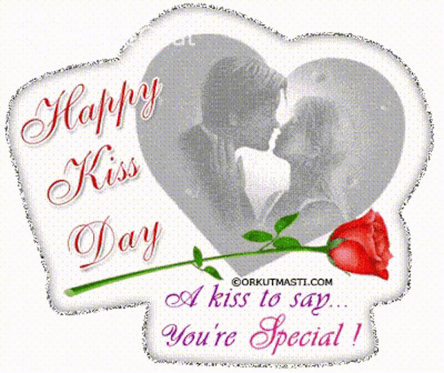 a happy kiss day greeting with a red rose
