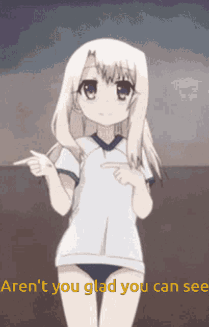 a picture of a girl with the words " aren 't you glad you can see " on the bottom