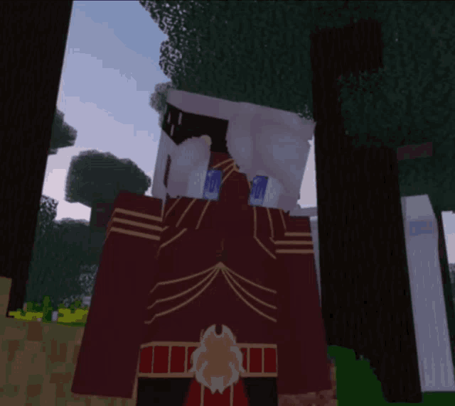 a minecraft character is standing in the woods with trees in the background