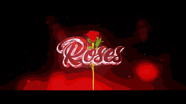 a red rose is surrounded by the word roses on a black background