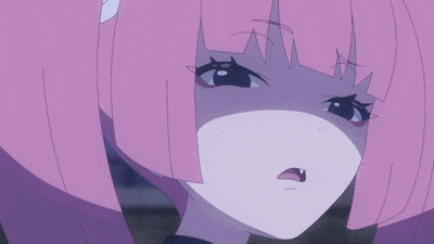 a close up of a girl 's mouth with a purple background .