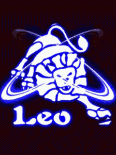 a blue and white logo for leo with a lion