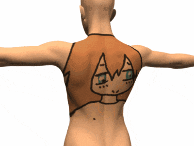 the back of a person with a drawing of a face on it