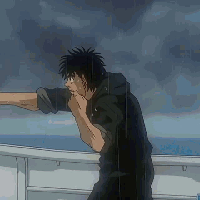 a cartoon of a man standing in the rain