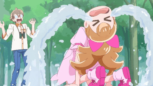 a girl with a beard is crying with tears coming out of her mouth