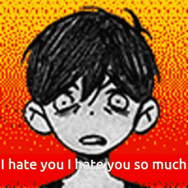 a black and white drawing of a boy with the words i hate you i hate you so much below him