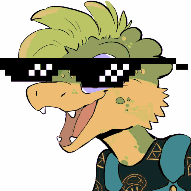 a cartoon of a lizard wearing sunglasses with a checkered border