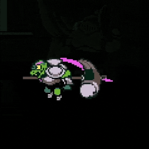 a pixel art drawing of a monster with a pink tail .