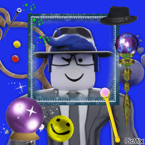 a picture of a cartoon character with a smiley face and a purple ball with the words picmix at the bottom