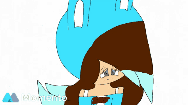 a cartoon of a girl wearing a blue hoodie with a cat ear