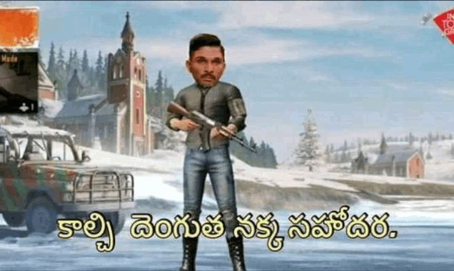 a man is holding a gun in a video game while standing in the snow .