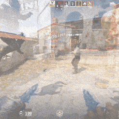 a video game screen shows a man holding a gun in front of a building that says ' grosini ' on it
