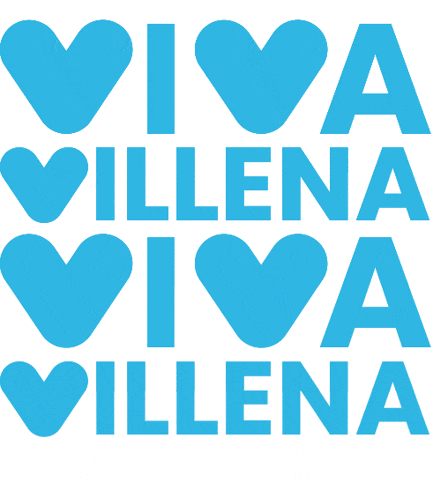 a blue sign that says viva villena with hearts on it