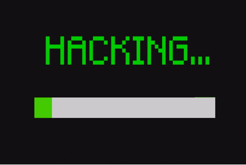 the word hacking is on a black screen with a green bar