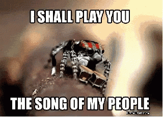 a picture of a spider with a caption that says i shall play you the song of my people