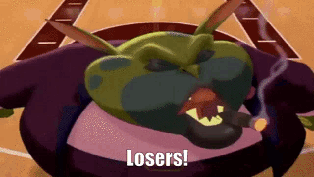 a cartoon character is smoking a cigar on a basketball court and says losers !