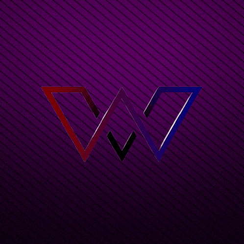 three triangles on a purple background with the letter w