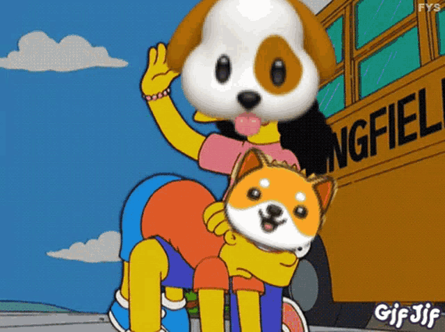 a cartoon of a person carrying a dog on their back