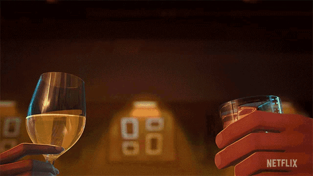 a man and woman drinking at a bar with netflix written on the bottom right