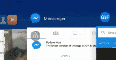 a screen shot of a messenger app showing a message that says update now