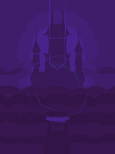 an illustration of a purple castle with a purple throne in front of it