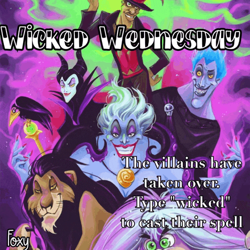 a poster that says wicked wednesday with a picture of the villains