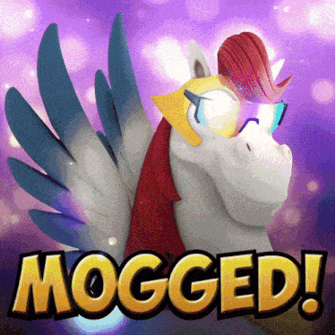 a cartoon unicorn wearing sunglasses and the words mogged