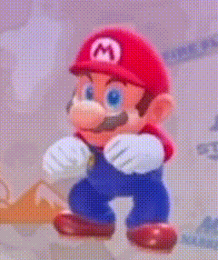 a close up of a cartoon character wearing a red hat and overalls .