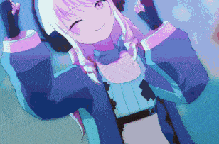 a pixel art of a girl wearing headphones and smiling