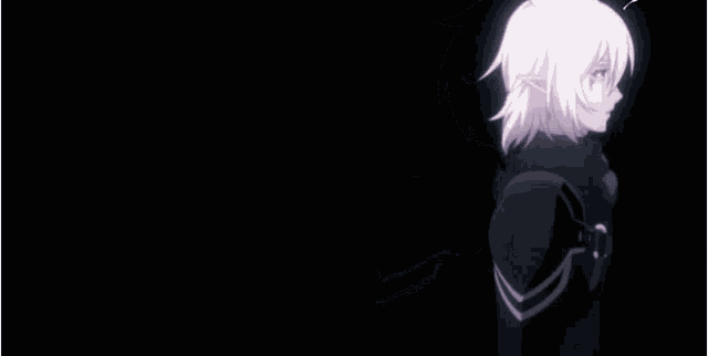 a couple of anime characters standing next to each other in the dark