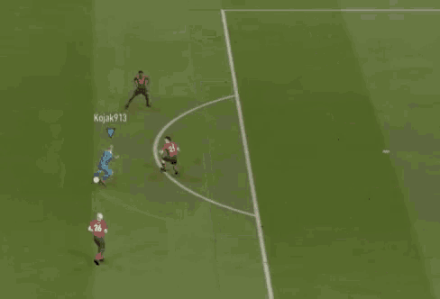 a soccer game is being played with the player kojak913 in the middle