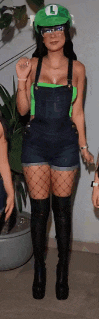 a woman dressed as luigi from super mario bros