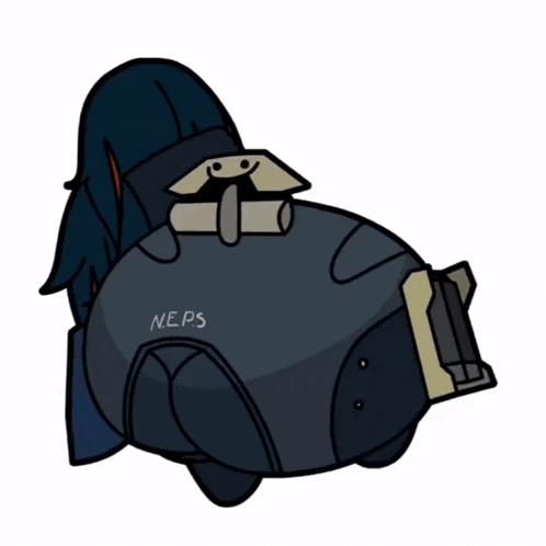 a cartoon drawing of a person with n.e.p.s written on the back of their pants