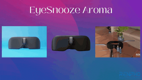 a blue and purple background with the words eyesnooze aroma on it
