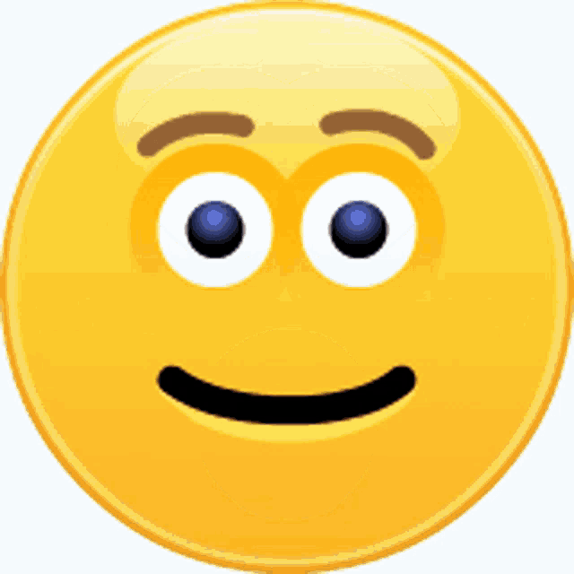a yellow smiley face with blue eyes and a slight smirk